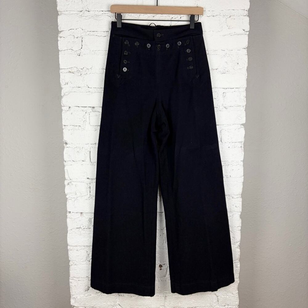 1961 Vintage US Navy Sailor Flap Button Front Lace Back Wool Pants 30